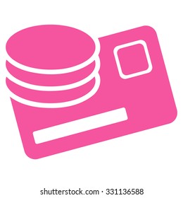 Credit Card And Coins vector icon. Style is flat pink symbol, rounded angles, white background.