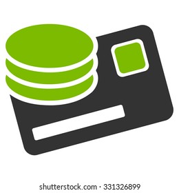 Credit Card And Coins vector icon. Style is flat bicolor eco green and gray symbol, rounded angles, white background.