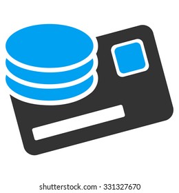 Credit Card And Coins vector icon. Style is flat bicolor blue and gray symbol, rounded angles, white background.