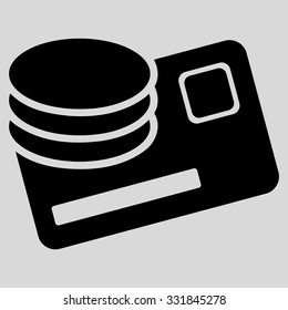 Credit Card And Coins vector icon. Style is flat black symbol, rounded angles, light gray background.