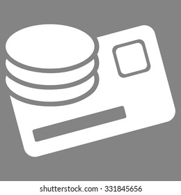 Credit Card And Coins vector icon. Style is flat white symbol, rounded angles, gray background.