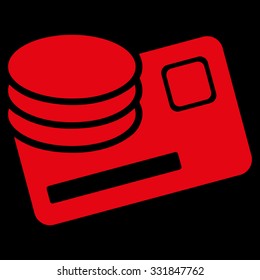 Credit Card And Coins vector icon. Style is flat red symbol, rounded angles, black background.