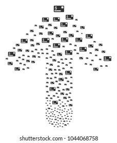 Credit Card collage constructed in the figure of up motion arrow. Upwards cursor arrow collage created from credit card design elements.