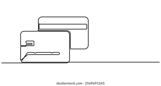 credit card in a continuous one line drawing style. Editable line vector illustration, One Continuous Line Drawing of Credit Card Icon. Single Line Vector Illustration, outline pro vector.  