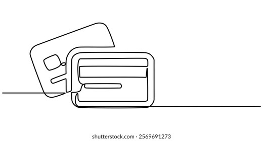 credit card in a continuous one line drawing style. Editable line vector illustration, One Continuous Line Drawing of Credit Card Icon. Single Line Vector Illustration, outline pro vector.  