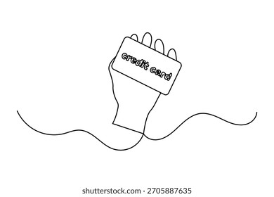 Credit card continuous one line drawing minimalist vector illustration white background