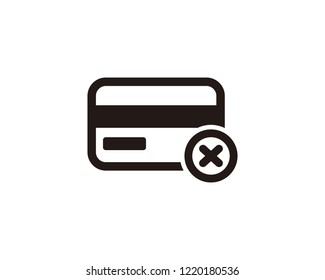 Credit card with cross icon. Blocked credit card icon.