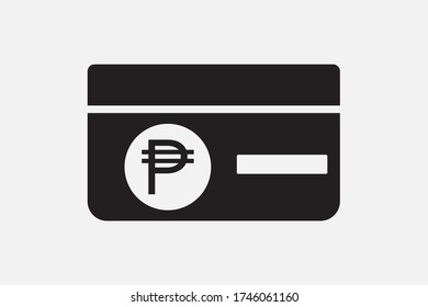 Credit card with a currency sign.  Philippine Peso icon currency sign. Fast payment. Banking card vector icon