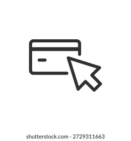 Tarjeta de crédito con cursor, icono lineal. Pago online y transacción digital. Línea con trazo editable.