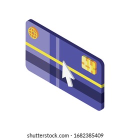 tarjeta de crédito con cursor sobre diseño de ilustración vectorial de fondo blanco