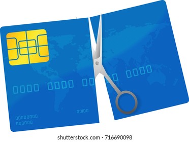 The credit card is cut with scissors.