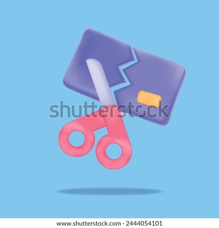 credit card cut with scissors, credit card cannot be used concept icon 3D vector Illustration