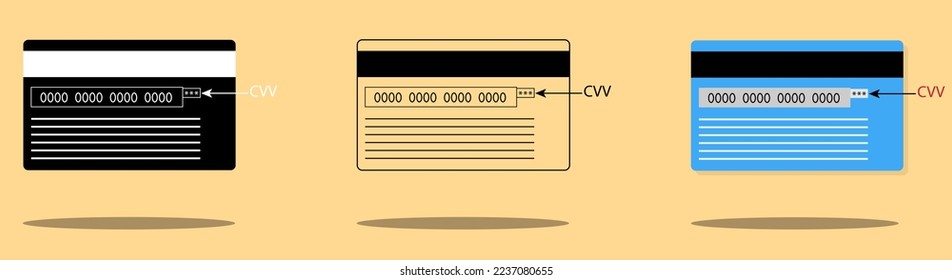 Kreditkarte, CVV-Code-Symbol, Kartensicherheitscode-Symbol. CSC Logo, Vektorzeichen.