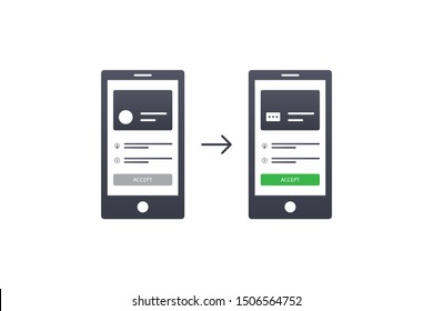 Credit card cvv process payment confirmation smartphone mobile apps vector illustration isolated on white background