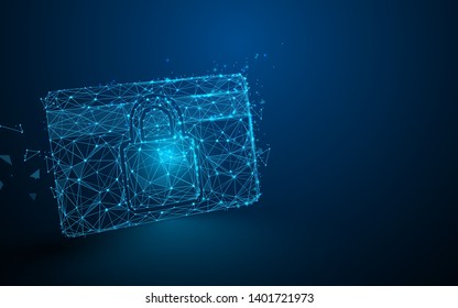 Credit card data security concept from lines, triangles and particle style design. Illustration vector