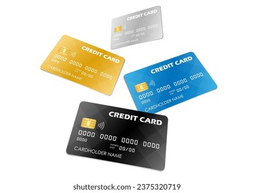 Credit Card, Debit Card or ATM Card. Vector Illustration Isolated on White Background. 