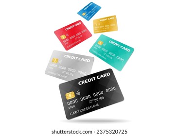 Credit Card, Debit Card or ATM Card. Vector Illustration Isolated on White Background. 