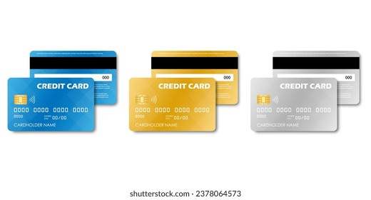 Credit Card, Debit Card or ATM Card. Vector Illustration Isolated on White Background. 