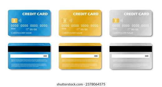 Credit Card, Debit Card or ATM Card. Vector Illustration Isolated on White Background. 