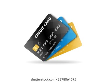 Credit Card, Debit Card or ATM Card. Vector Illustration Isolated on White Background. 