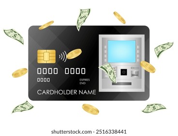 Credit Card, Debit Card or ATM Card. Vector Illustration Isolated on White Background. 