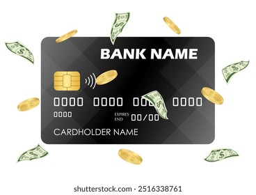 Tarjeta de crédito, tarjeta de débito o tarjeta ATM. Ilustración vectorial aislada sobre fondo blanco. 