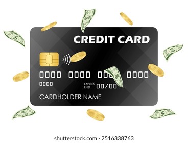 Credit Card, Debit Card or ATM Card. Vector Illustration Isolated on White Background. 