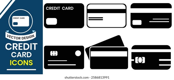 Credit card, Debit card icon, vector set. Silhouette of credit, Debit, ATM card icon, symbol design. Vector illustration.