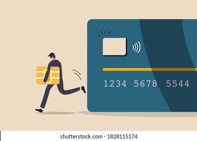 Credit card or debit card payment account fraud, hacker or criminal use phishing to steal online money, data or personal identity concept, thief in black steal smart ship from debit or credit card.