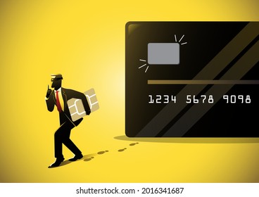 Credit card or debit card payment account fraud, hacker or criminal use phishing to steal online money, data or personal identity concept