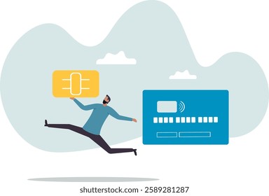 Credit card or debit card payment account fraud, hacker or criminal use phishing to steal online money, data or personal identity.business concept.flat character.