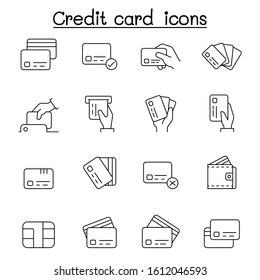 Credit card, Debit card, Payment, Shopping icons set in thin line style