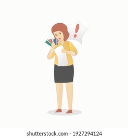 credit card debt concept,woman spend credit cards risk into debt problems,Failed to financial manage money spending,squander and credit slavery,Vector illustration.