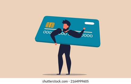 Credit card debt desperate and bankrupt man. Overspend shopaholic and paying debit vector illustration concept. Commercial risk business and debtor pay. Consumer trouble and poverty banking