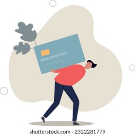 Deuda con tarjeta de crédito, problema financiero, préstamo u obligación de pago, exceso de gasto o gasto, problemas de dinero o concepto de desesperación.ilustración vectorial plana.