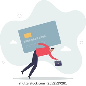 Kreditkartenschulden, finanzielle Probleme, Darlehen oder Verpflichtung zur Rückzahlung, über Ausgaben oder Ausgaben, Geld Ärger oder Verzweiflung concept.flat Zeichen.