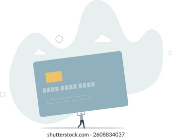 Credit card debt, financial problem, loan or obligation to pay back, over spending or expense, money trouble or despair concept.flat character life .