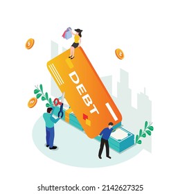 Credit Card Debt isometric 3d vector illustration concept for banner, website, illustration, landing page, template, etc