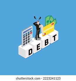 Credit card debt isometric 3d vector illustration concept for banner, website, illustration, landing page, flyer, etc.