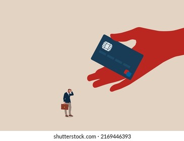 Credit Card Debt With Man Struggling With Finances. Bank Offers, Leading To Stress, Depression.