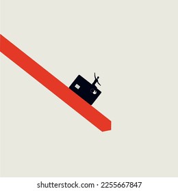 Credit card debt and market crash vector concept. Symbol of recession, bankruptcy. Minimal design eps10 illustration.