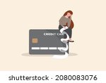 Credit card debt problem, overspend or shopping trouble, consumerism or buying addicted causing financial problem concept, hopeless woman sitting with long list overdue bills on credit card.