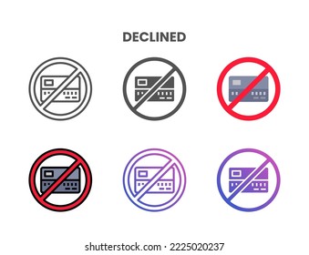 Credit Card Declined icon set style ouline, glyph, flat color and gradient. Vector Illustration for Graphic Design Element. Isolated on white background