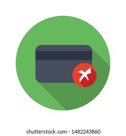 Credit card declined modern stylish icon in a flat style with long shadows