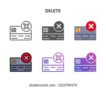 Credit Card Delete icon set style ouline, glyph, flat color and gradient. Vector Illustration for Graphic Design Element. Isolated on white background
