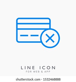 Credit card denied or wrong pin vector line icon for online payments or shopping.