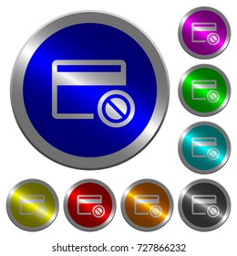 Credit card disabled icons on round luminous coin-like color steel buttons