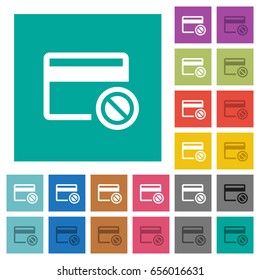 Credit card disabled multi colored flat icons on plain square backgrounds. Included white and darker icon variations for hover or active effects.
