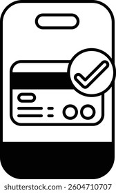 A credit card is displayed on a phone with a check mark. The check mark indicates that the card has been approved for use