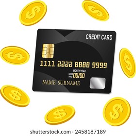 Credit card and dollar gold coins illustration